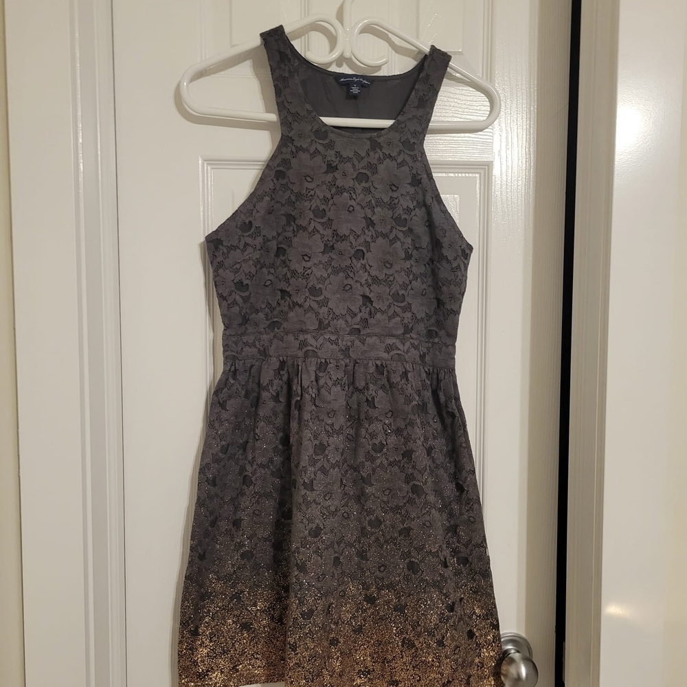American Eaglr Gray and Gold Lace Dress